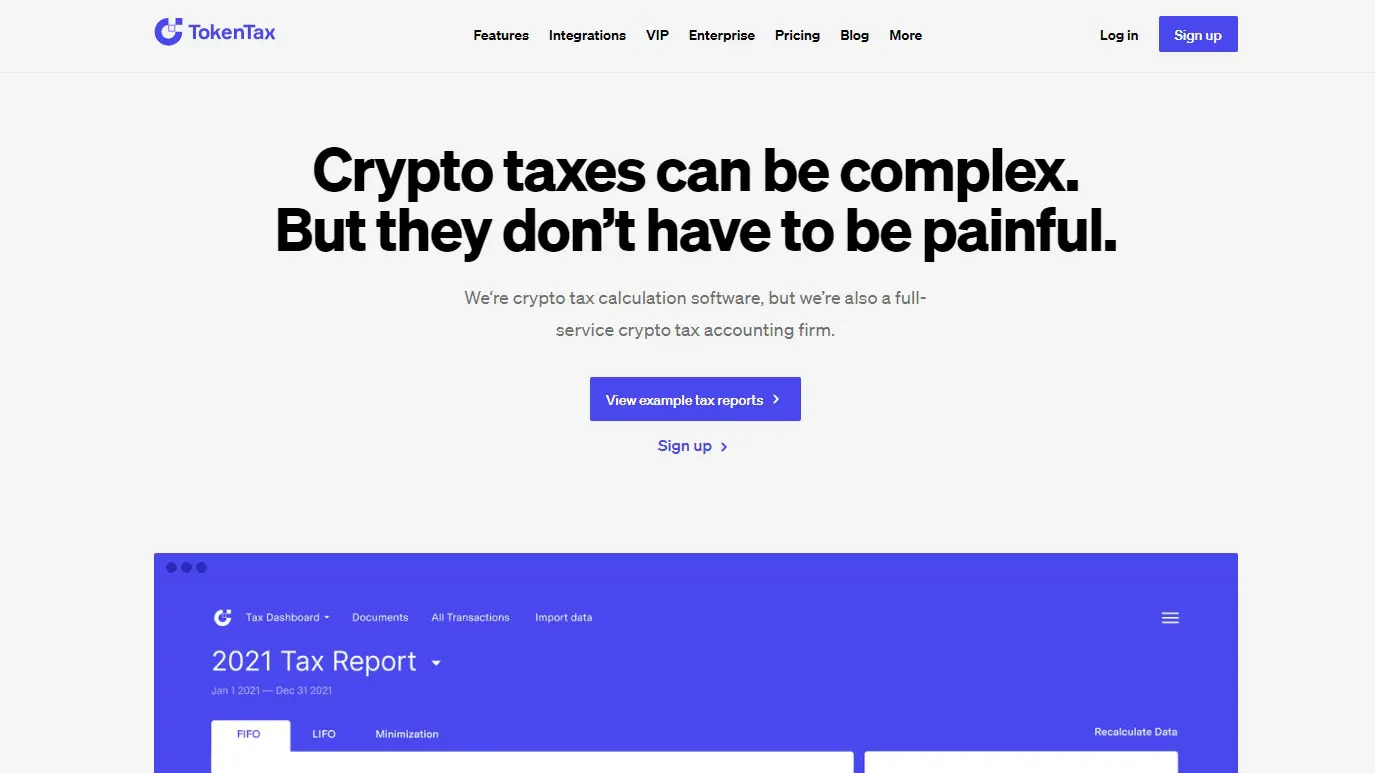 Screenshot of Token Tax website